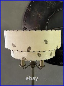 Vintage Art Deco Floor Lamp 2 Tier Fiberglass Shade & Slag Glass Light