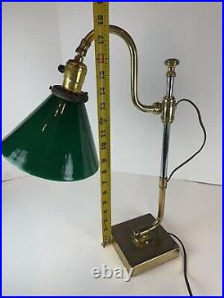 Vintage Art Deco Green Glass Emeralite / Fairies Style Adjustable Brass Lamp