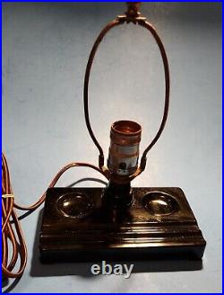Vintage Art Deco HOUZEX Black Glass HOUZE Desk Lamp Light MCM Rewired Works