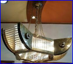 Vintage Art Deco Hanging Ship Glass Rod Ceiling Fixture 6 Light Chandelier Lamp