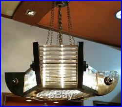 Vintage Art Deco Hanging Ship Glass Rod Ceiling Fixture 6 Light Chandelier Lamp