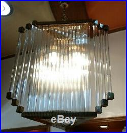 Vintage Art Deco Hanging Ship Glass Rod Ceiling Fixture Light Chandelier Lamp