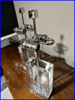 Vintage Art Deco Hollywood Regency Clear Glass Table Lamp Base Heavy Glass Slab