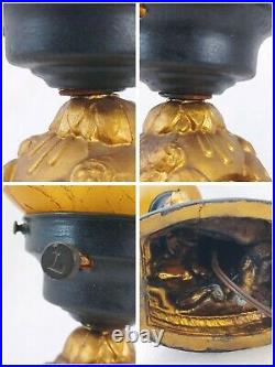 Vintage Art Deco Lamp Metal Woman Holding Gold Glass Globe