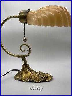 Vintage Art Deco Loevsky & Loevsky WMC Clam Shell and Brass Piano Lamp #9718