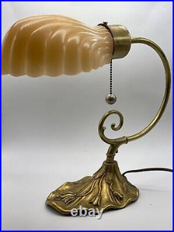 Vintage Art Deco Loevsky & Loevsky WMC Clam Shell and Brass Piano Lamp #9718