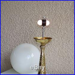 Vintage Art Deco Milk Globe Glass Shade Solid Brass Desk Table Lamp Lighting