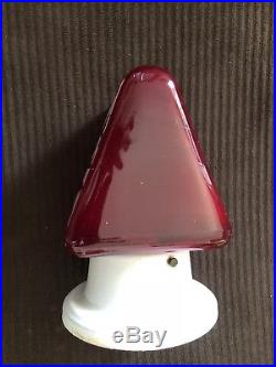 Vintage Art Deco Ruby Red Glass Exit Sign Sconce Lamp Triangular Light 5.5x7