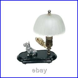 Vintage Art Deco Scottie Dog Boudoir Lamp Frosted Shade Retro Mid Century