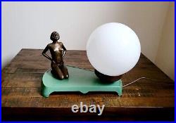 Vintage Art Deco Style Nude Figural Lamp with Milk Glass Globe