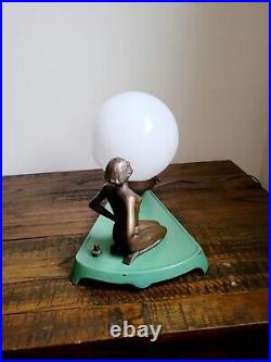 Vintage Art Deco Style Nude Figural Lamp with Milk Glass Globe