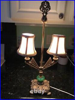 Vintage Art Deco Table Lamp Jadeite Glass Ball Dual Sockets