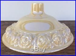 Vintage Art Deco Torchiere Floor Lamp Glass Shade Luster Gold Raised Flowers