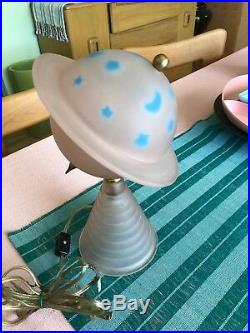 Vintage Art Deco Worlds Fair Saturn Lamp Frosted Pink Glass