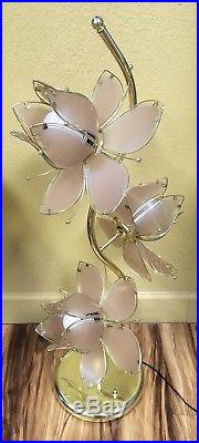 Vintage Art Glass 40 LAMP Gold w Pink Flowers Hollywood Retro Danish Modern MCM