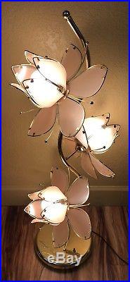 Vintage Art Glass 40 LAMP Gold w Pink Flowers Hollywood Retro Danish Modern MCM