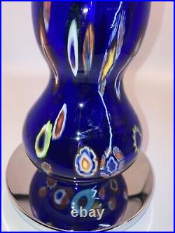 Vintage Art Glass Lamp Millefiori With Matching Finial Chrome Base Heavy Beauty