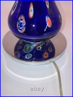 Vintage Art Glass Lamp Millefiori With Matching Finial Chrome Base Heavy Beauty