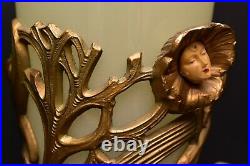 Vintage Art Nouveau Deco Torchiere Glass Figural Woman Table Lamp Lighting ATQ