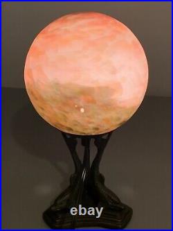 Vintage Art Nouveau Dolphin Bronze Base Illuminated Globe Sphere Table Lamp