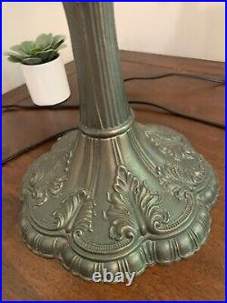 Vintage Art Nouveau Table Lamp Mauve Purple Slag Glass Shade with Hanging Tassels