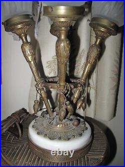 Vintage Art Nouveau Table Lamp Torch 4 Flame Shade Ornate Brasss Marble Base