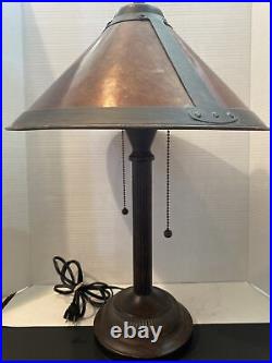Vintage Arts And Crafts Mica Series Tensor Bronze Tone Double Socket Table Lamp
