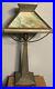 Vintage Arts & Crafts Mission Style Table Lamp Green Slag Glass Shade