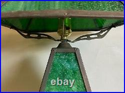 Vintage Arts and Crafts Mission Style Slag Green Glass Four Sided Lamp