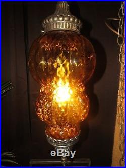 Vintage BOHO Gold Hanging Swag Lamp Light Hollywood Regency Italian Art Glass