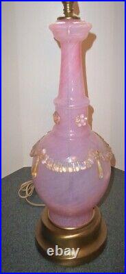 Vintage Barovier Murano Glass Lamp With Tassels Pink Venetian Art Glass