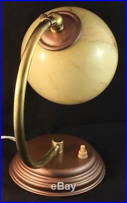 Vintage Bauhaus Table Lamp & Art Deco Caramel Marbled Glass Light Shade Antique