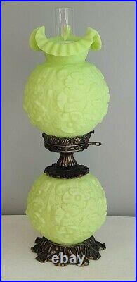 Vintage Beautiful Fenton Poppy Satin Green Custard Glass Gone With the Wind Lamp