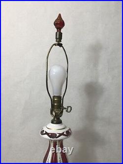 Vintage Bohemian Czech Milk Cut to Cranberry Glass Table Lamp, 32 Tall