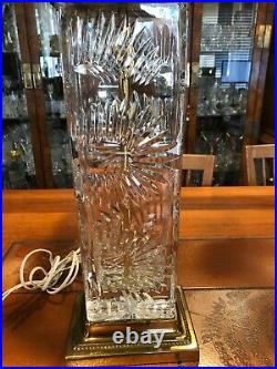 Vintage Bohemian Dresden Signed Rectangular Art Glass & Brass Table Lamp, 21 T