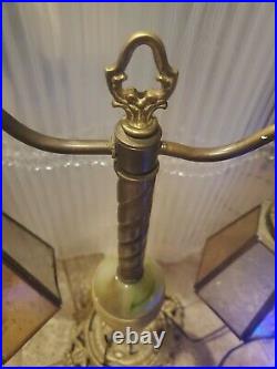 Vintage Brass And Green Slag Uranium Manganese Glass Table Lamp