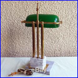Vintage Brass Art Deco Bankers Desk Lamp Green Glass Shade Marble Base