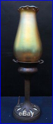 Vintage Bronze Lamp with Art Glass Shade