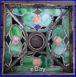 Vintage Bronze Nouveau Arts Crafts Slag Chunk Glass Mosaic Prairie Lamp 27x15