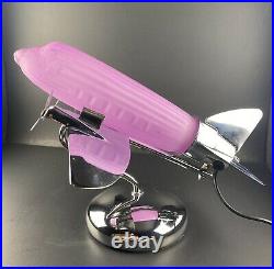 Vintage Carlisle Classic Airplane Table Lamp Chrome withfrosted Pink Glass NIB