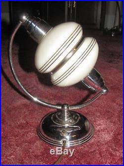 Vintage Chase Era Chrome Art Deco Double Glass Globe Desk Lamp (works great)