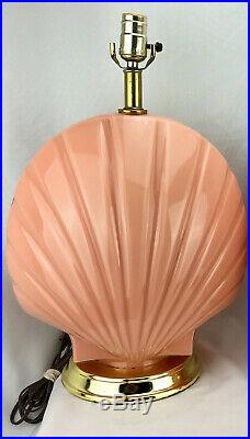 Vintage Clam Shell Table Lamp Reverse Painted Peach Glass 1980s 1990s Art Deco