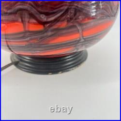 Vintage Czech Art Glass Red Marbled Swirl Table Lamp