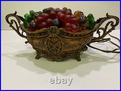 Vintage Czech Colored Art Deco Bohemian Glass Figural Fruit Brasket Lamp