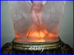 Vintage Danse De Lumiere Figural Art Deco Dancing Nude Lady Pink Glass Lamp