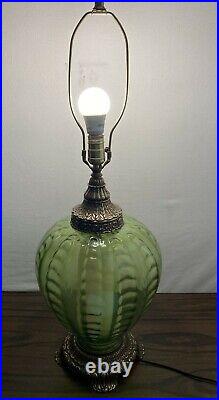 Vintage EK 1972 MCM 3 way Green Globe Glass Table Lamp Hollywood Regency 31