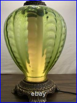 Vintage EK 1972 MCM 3 way Green Globe Glass Table Lamp Hollywood Regency 31