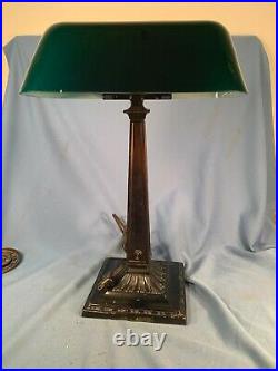 Vintage Emeralite Brass Cased Glass Shade Rare Daylite Two Bulb Desk Lamp