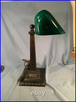 Vintage Emeralite Brass Cased Glass Shade Rare Daylite Two Bulb Desk Lamp