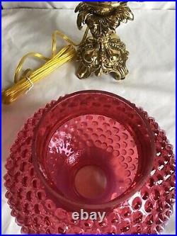 Vintage Fenton Art Cranberry Opalescent Hobnail Lamp